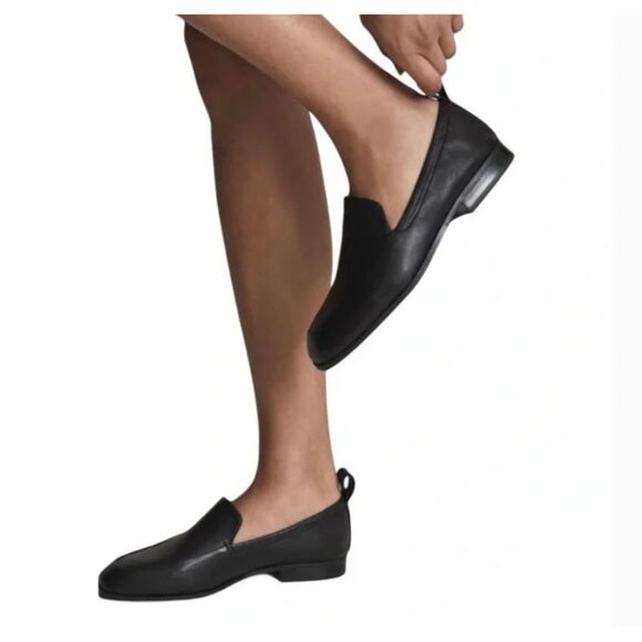 Reiss Women's Ainsley Black Leather Square Toe Slip On Loafers Size 38 - Picture 1 of 10